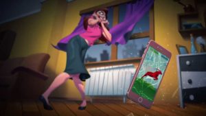 Ilustracija djevojke kojoj je mobitel pao na pod, Oryx grupa mobi express, web video, art direction, kreativna agencija, kreativno pisanje, 2D animacija, video produkcija